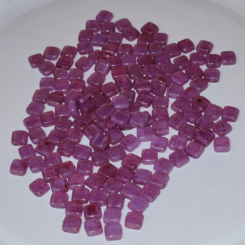 Czech glass square Tile beads 6mm pink topaz milky alexandrite 150 beads - Picture 6 of 6